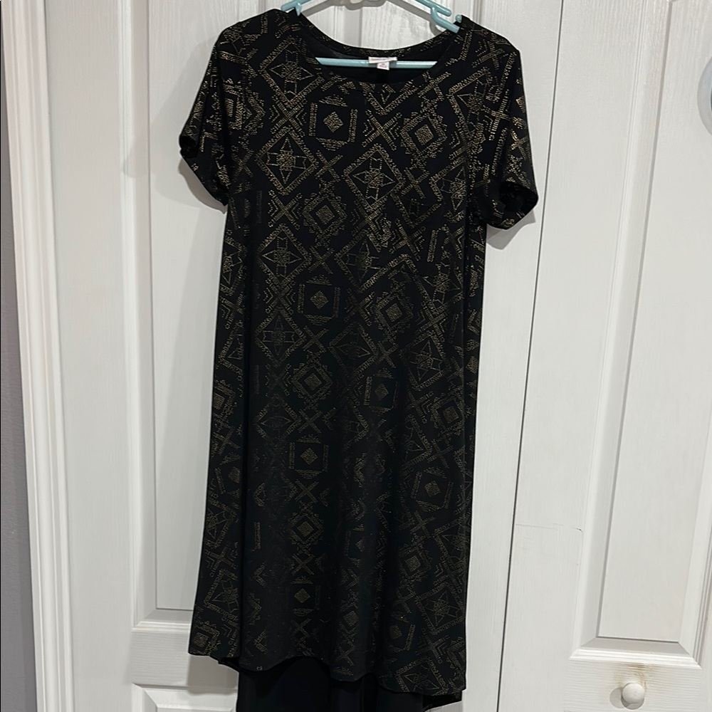 LuLaRoe Black Dress with Gold Geometric Design